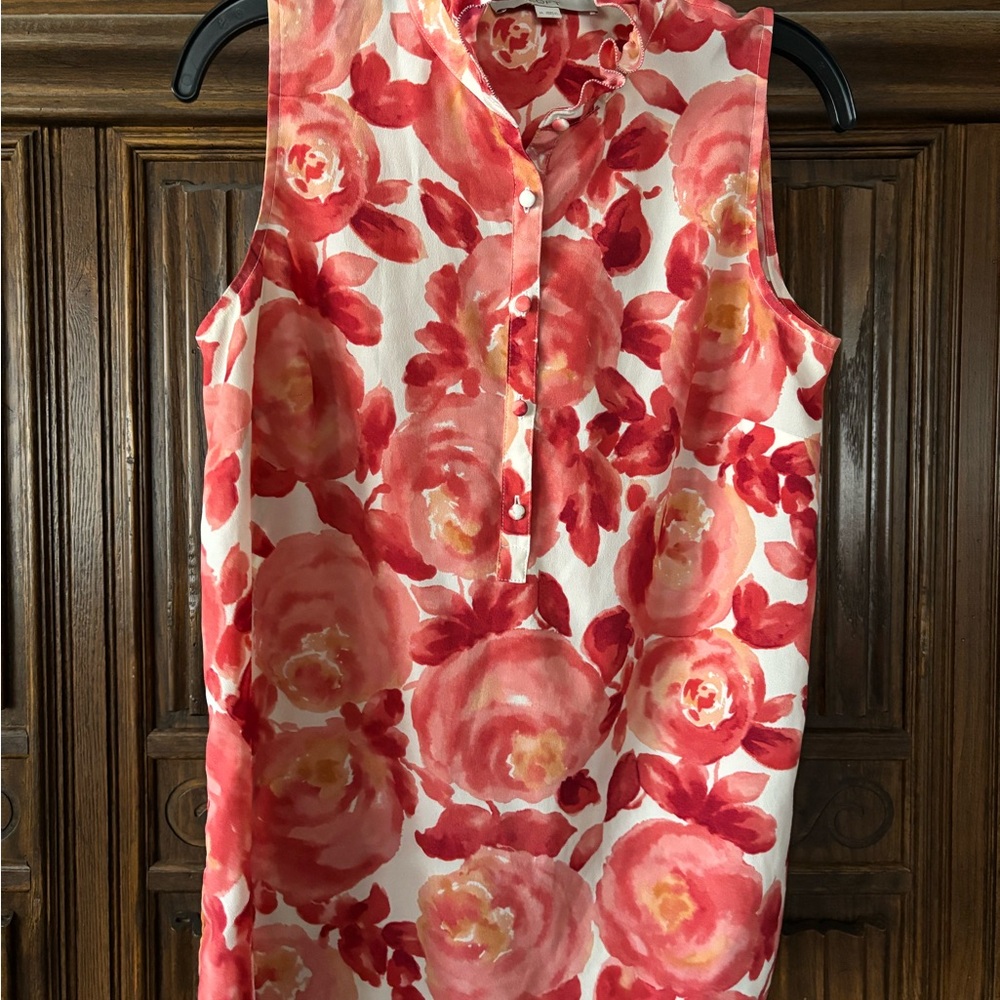 LOFT Floral Button-Down Blouse - Red and Pink